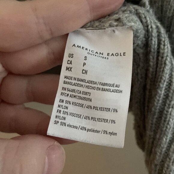 American Eagle Women SZ S 2 Tone Gray Oversized Turtleneck Knit Sweater - Picture 6 of 9